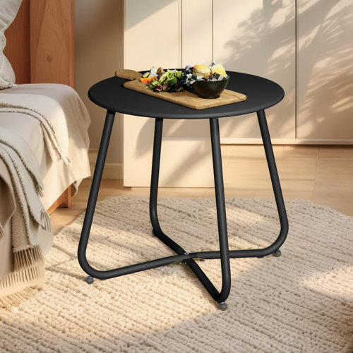 Ebern Designs Steel Patio Side Table, Weather Resistant Outdoor Round End Table